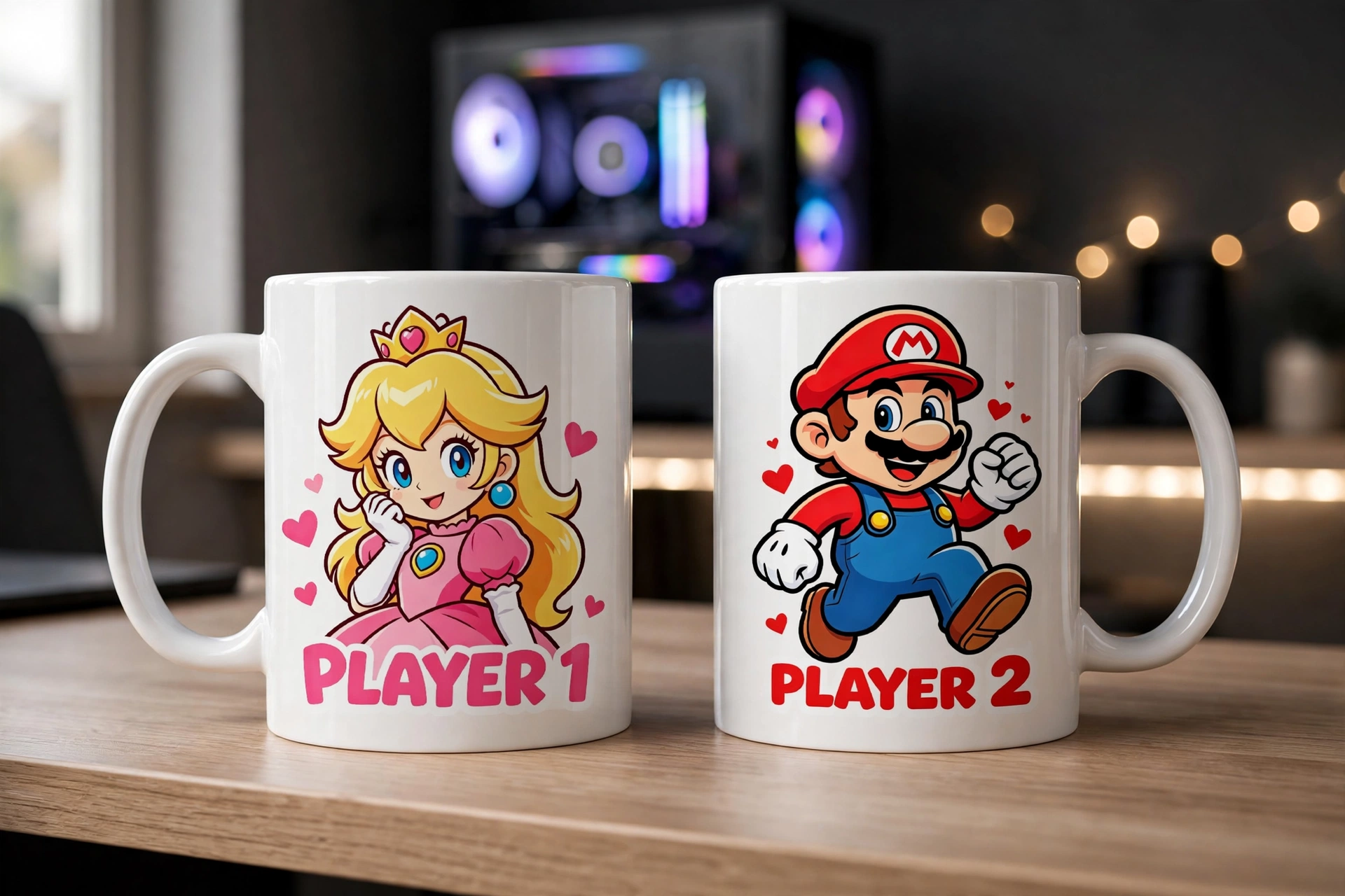 Par de canecas personalizadas gamer com arte Player 1 e Player 2 para casal